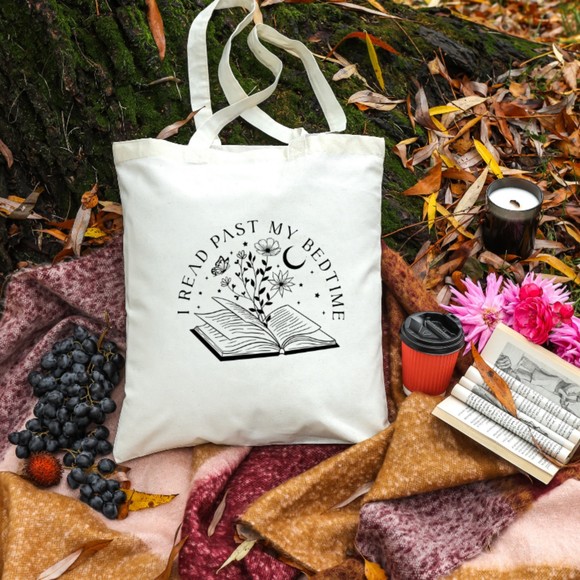 I Read Past My Bedtime Floral Book Tote Bag - Picture 1 of 1